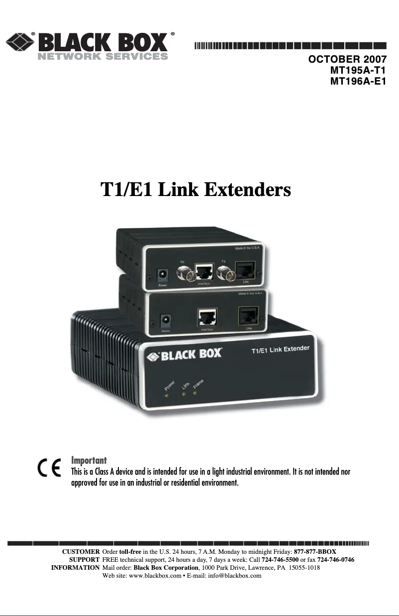 Page n°1 - Manuel utilisateur Black Box MT195A-T1