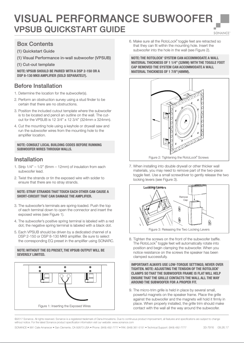 Page 1 de la notice Manuel utilisateur Sonance Visual Performance VPSUB