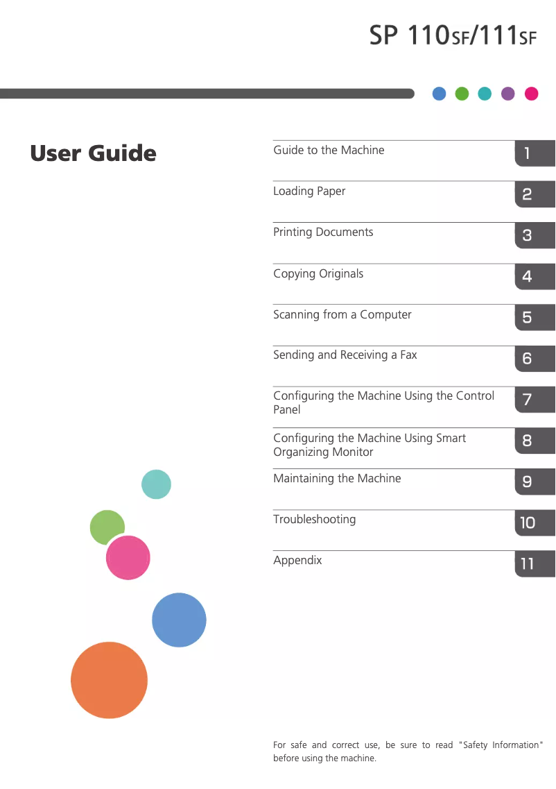 Image de la première page du manuel de l'appareil SP 110SF