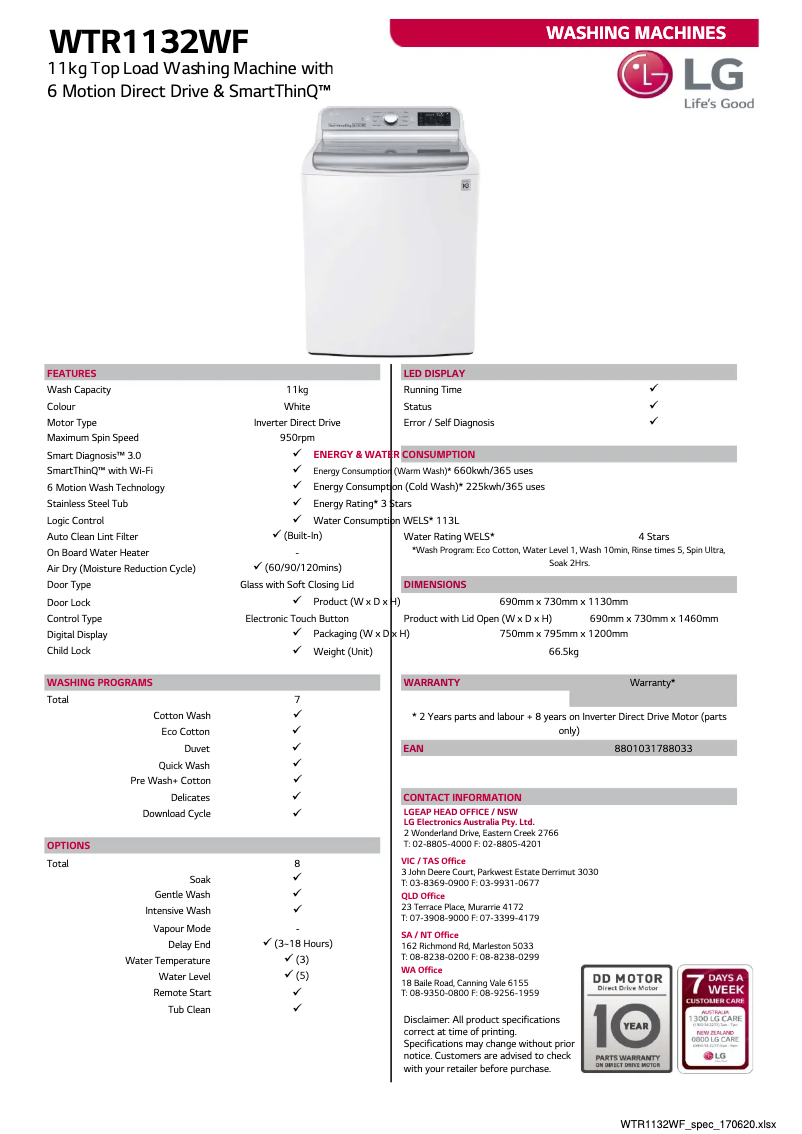 Page 1 de la notice Manuel utilisateur LG WTR1132WF