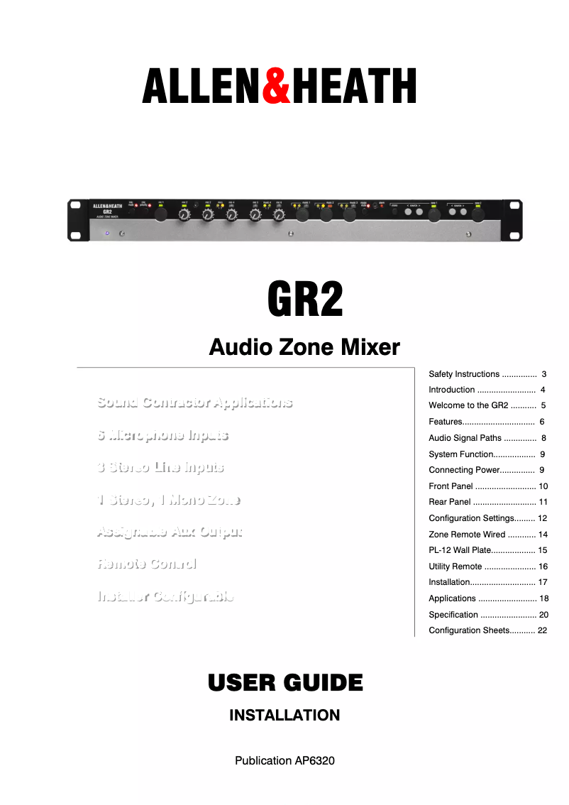 Page n°1 - Manuel utilisateur Allen & Heath GR2