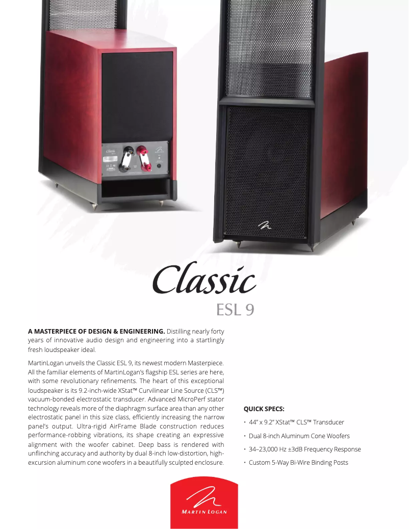 Page n°1 - Fiche technique Martin Logan Classic ESL 9