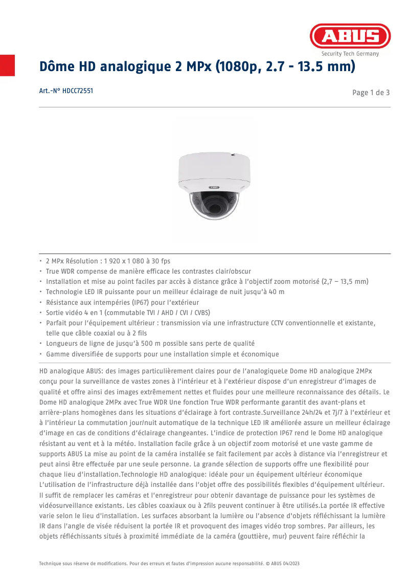 Imagen de la primera página del manual del dispositivo HDCC72551