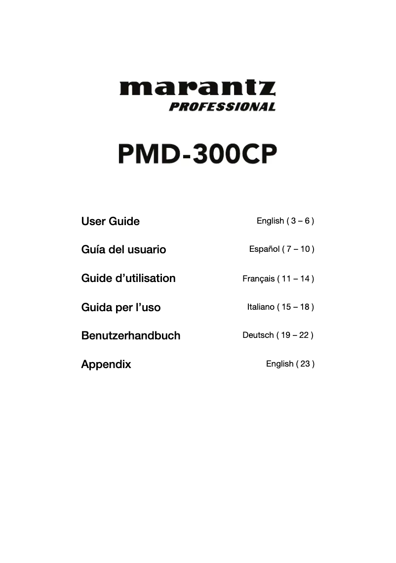 Page 1 de la notice Manuel utilisateur Marantz PMD-300CP