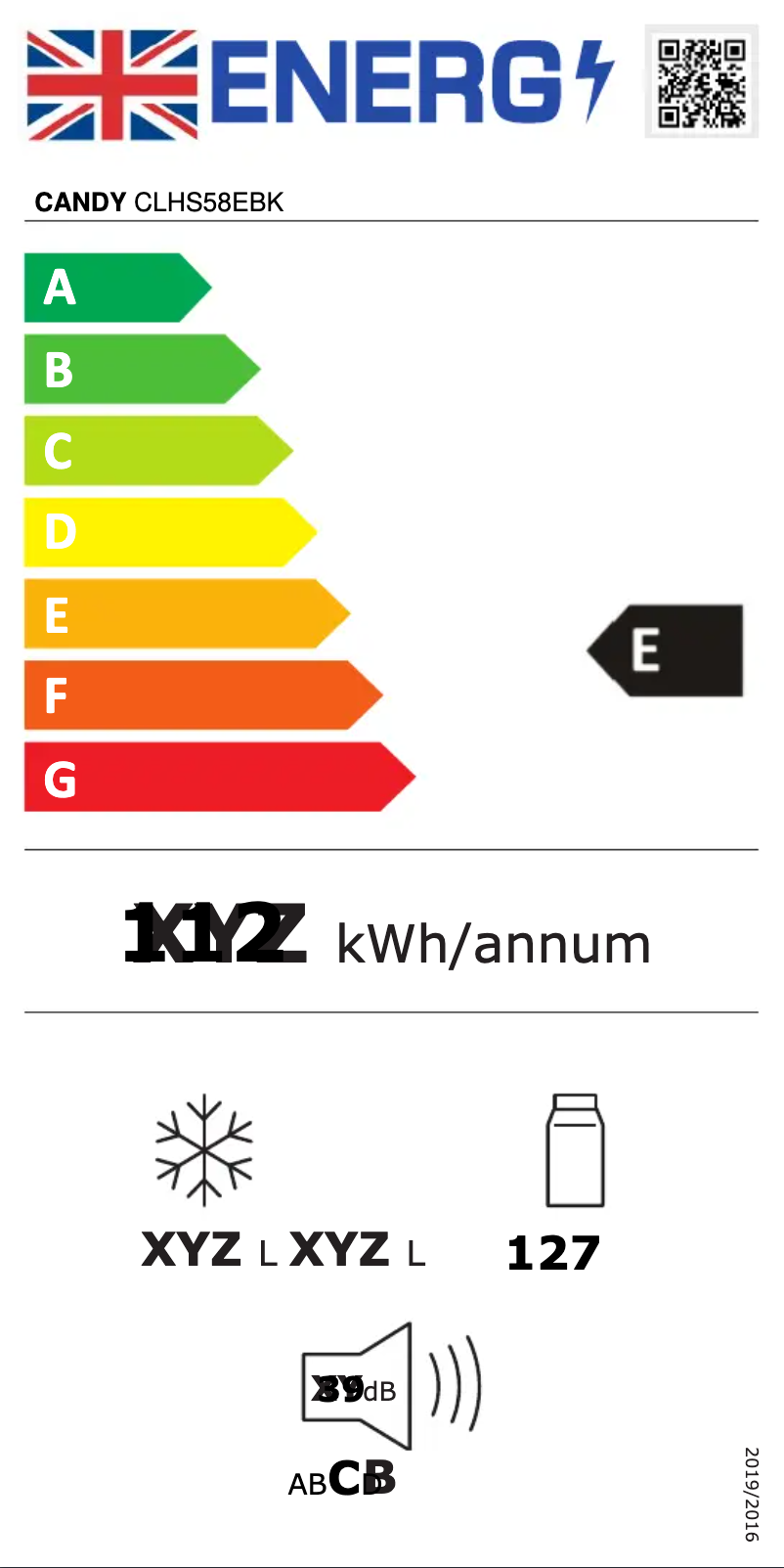 Page n°1 - Label énergétique Candy CLHS58EBK