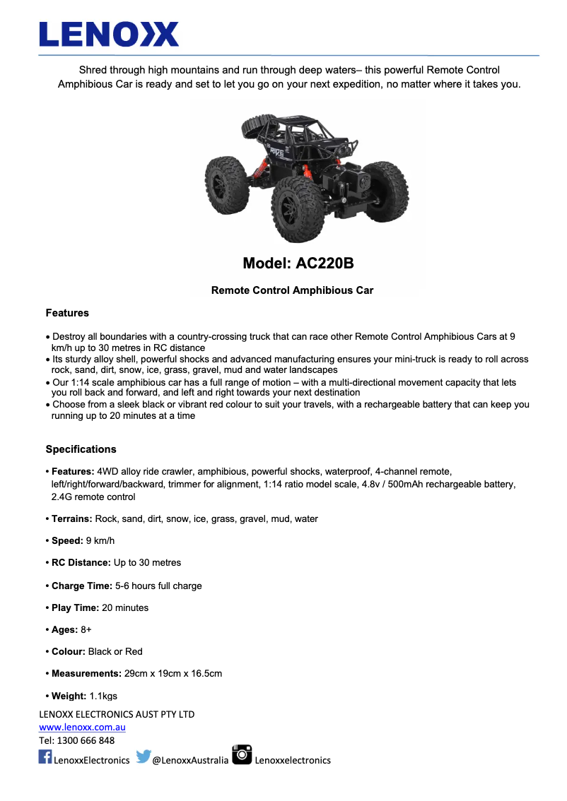 Page 1 de la notice Fiche technique Lenoxx AC220