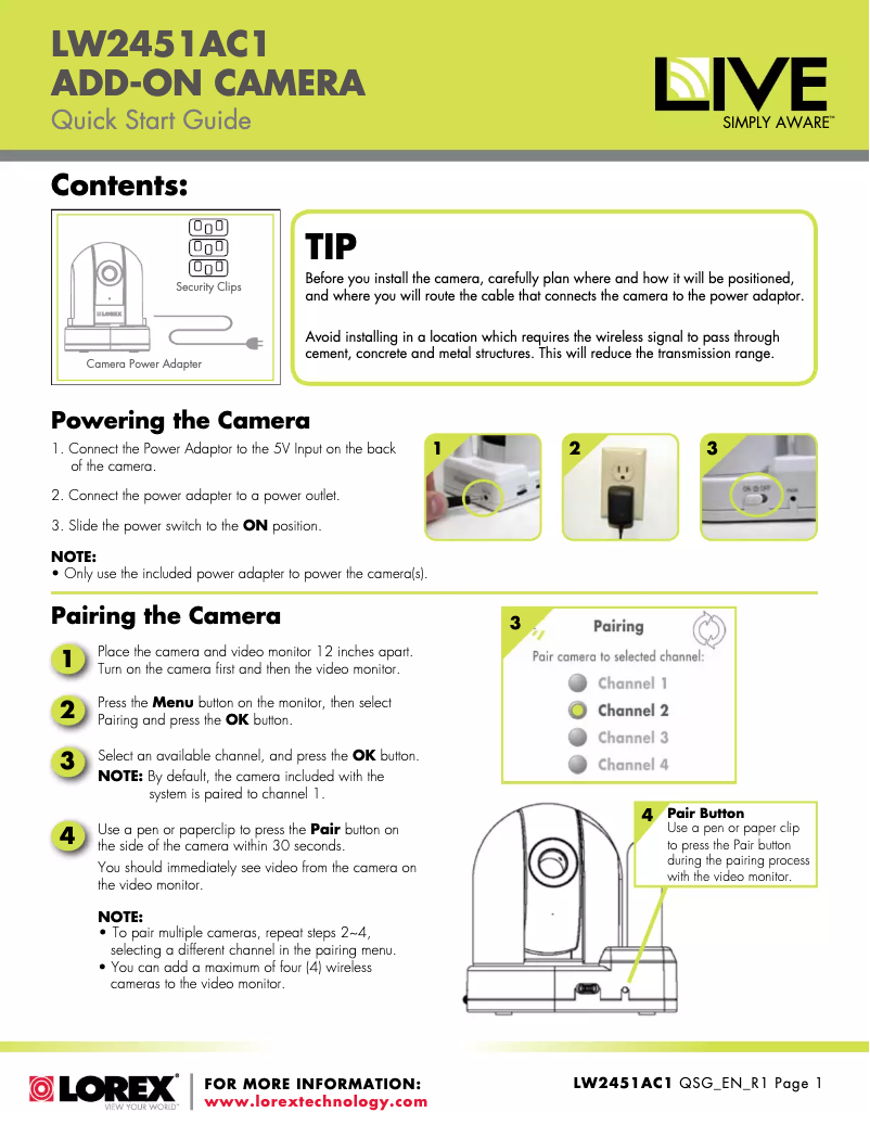 Page 1 de la notice Manuel utilisateur Lorex Live Sense PT