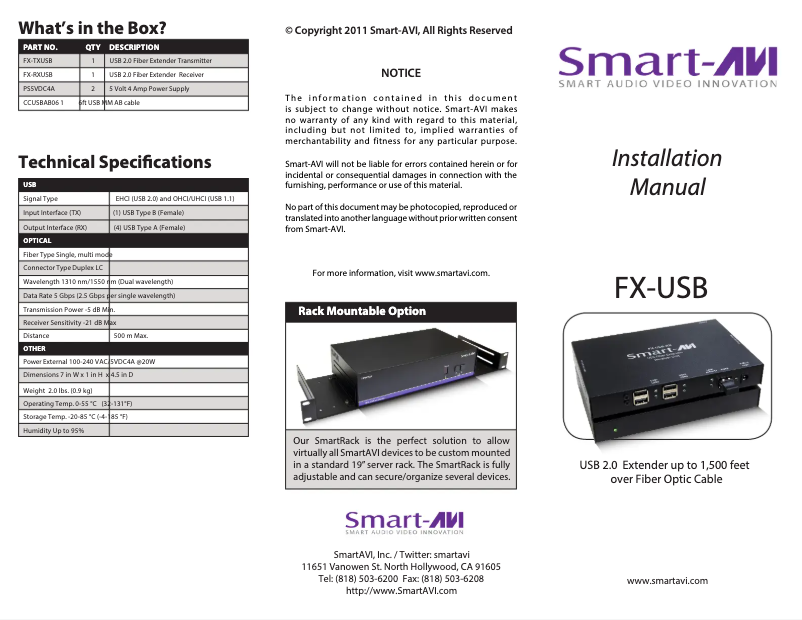 Page 1 de la notice Manuel utilisateur Smart-AVI FX-USB