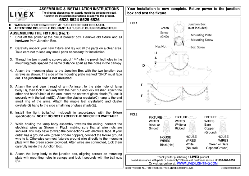 Page 1 de la notice Manuel utilisateur Livex Lighting 6524-91