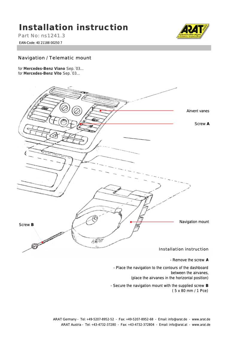 Page n°1 - Manuel utilisateur Arat NS1241.3