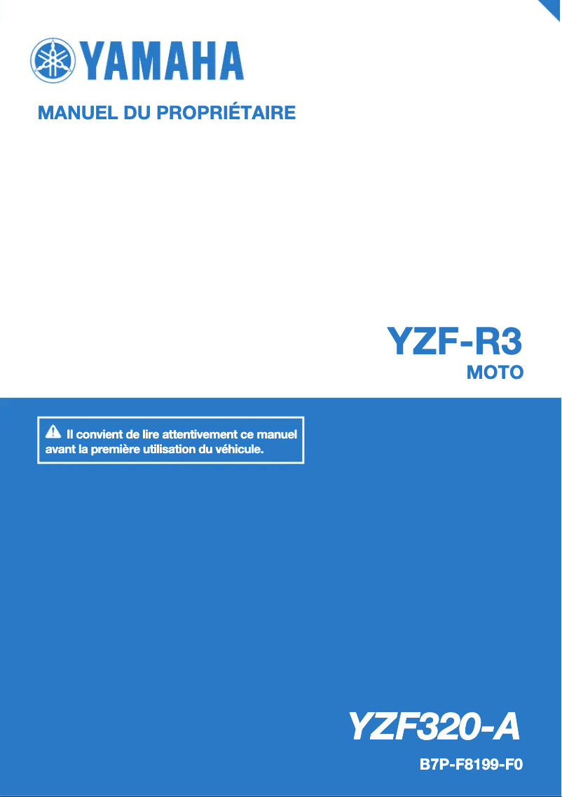 Image de la première page du manuel de l'appareil YZF-R3 (2019)