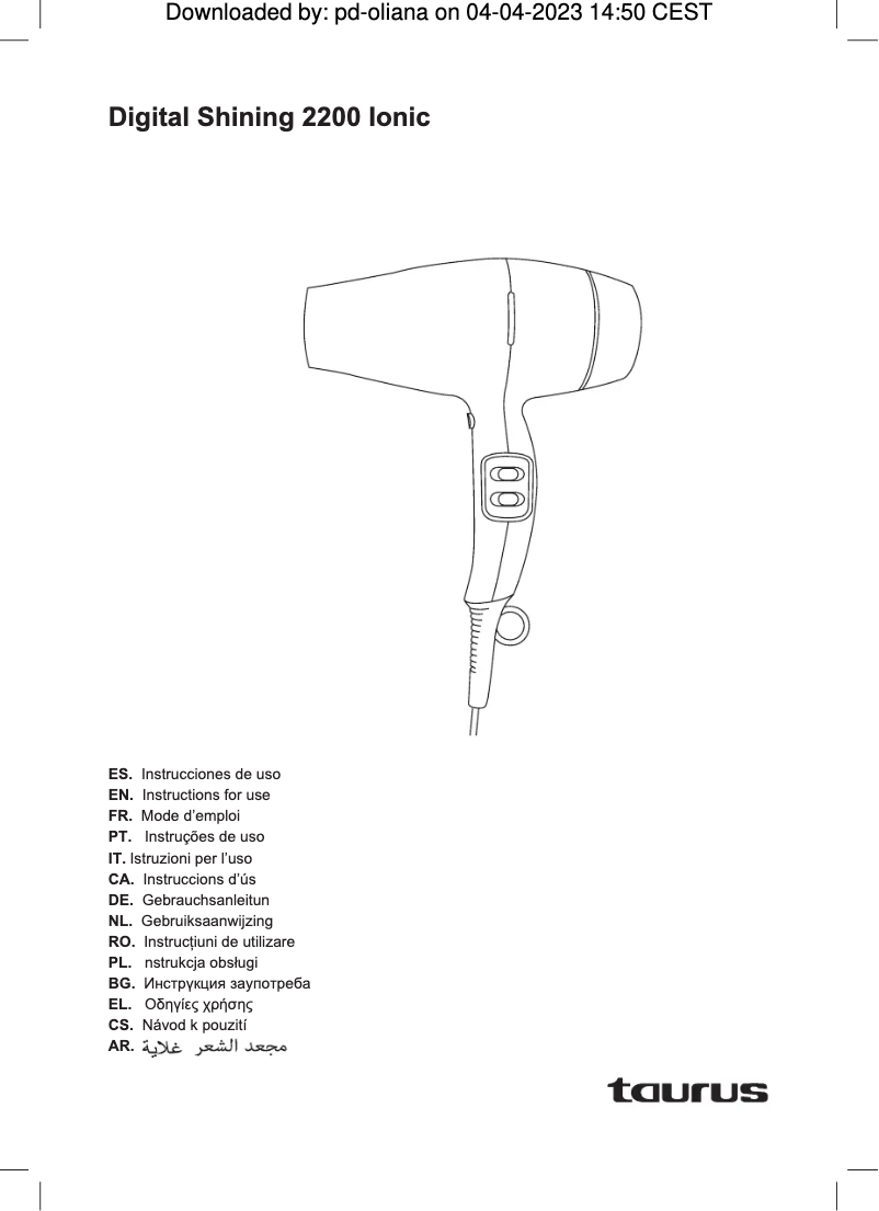 Image de la première page du manuel de l'appareil Digital Shining 2200 Ionic