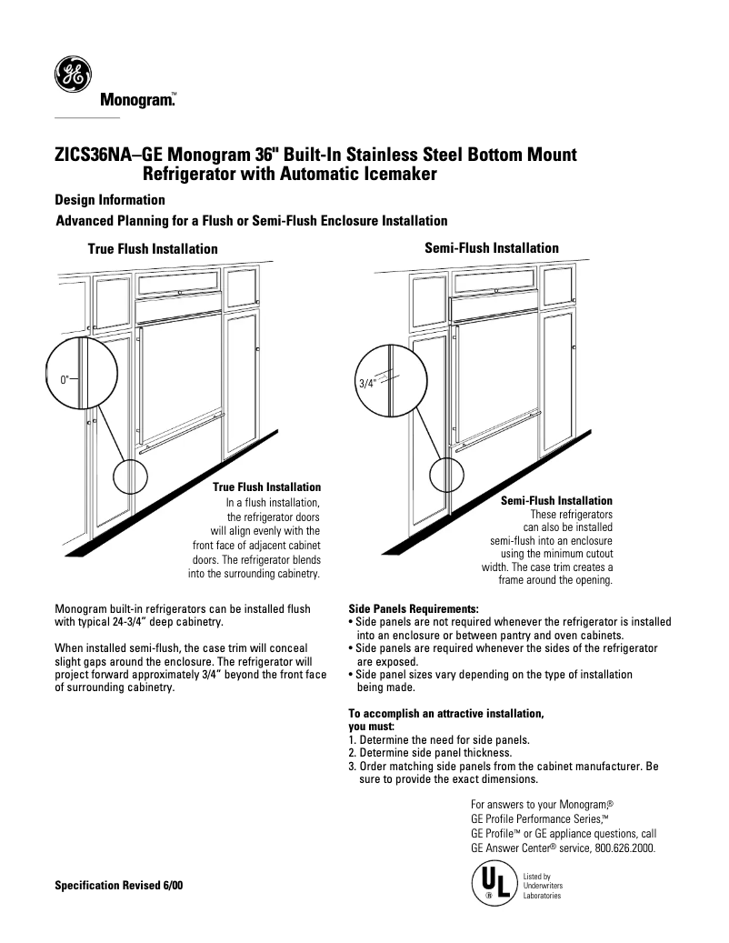 Page n°1 - Fiche technique GE ZICS36NARH