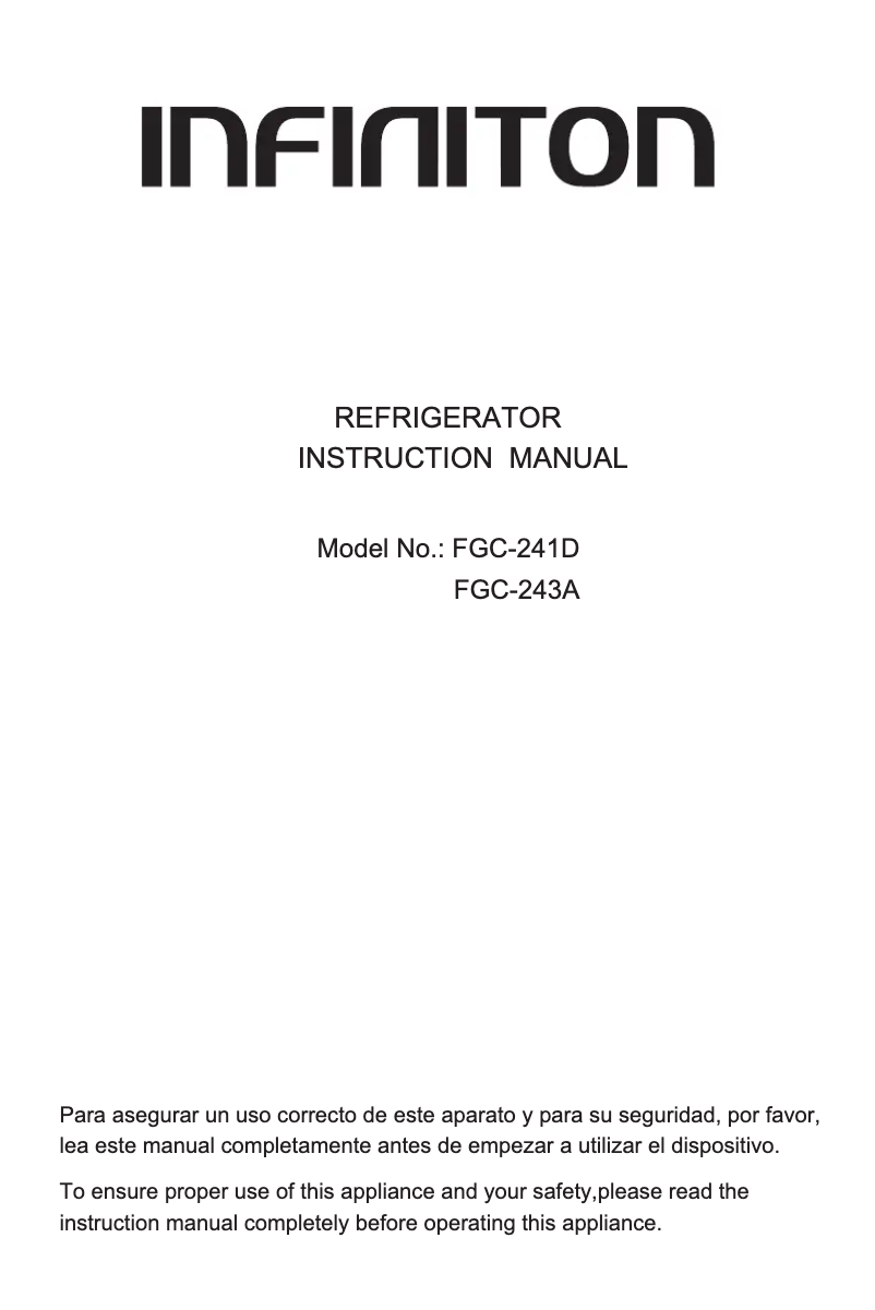Page 1 de la notice Manuel utilisateur Infiniton FGC-241D