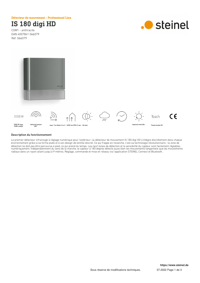 Image de la première page du manuel de l'appareil IS 180 digi HD