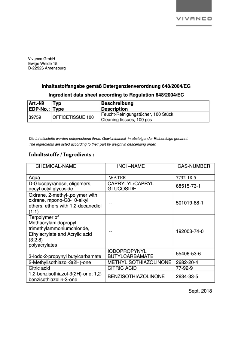 Page 1 de la notice Manuel utilisateur Vivanco Officetissue 100