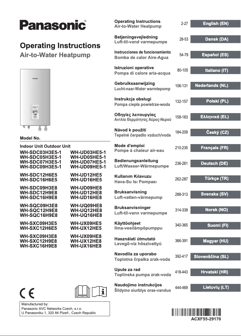 Page 1 de la notice Manuel utilisateur Panasonic WH-SXC12H6E5