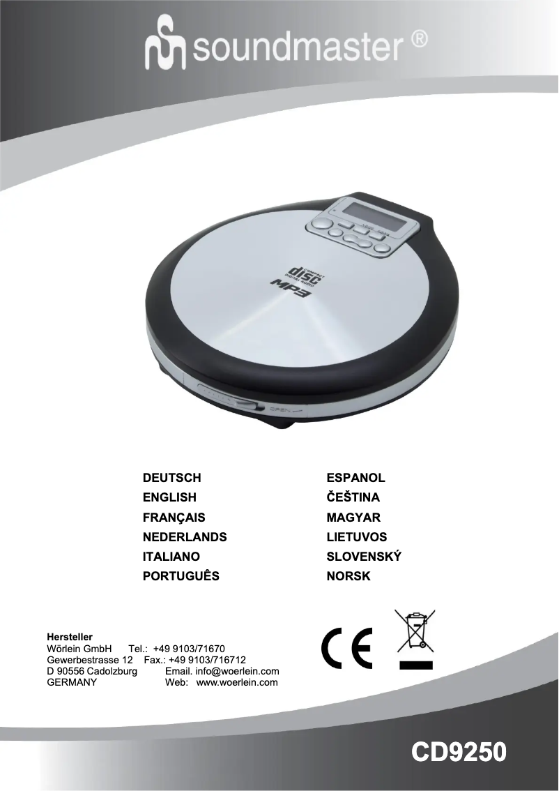 Page 1 de la notice Manuel utilisateur Soundmaster CD9250