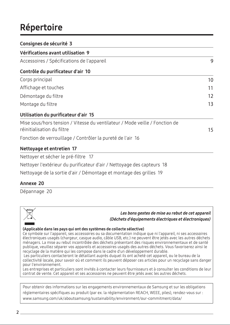 Page 1 de la notice Manuel utilisateur Samsung AX34R3020WW