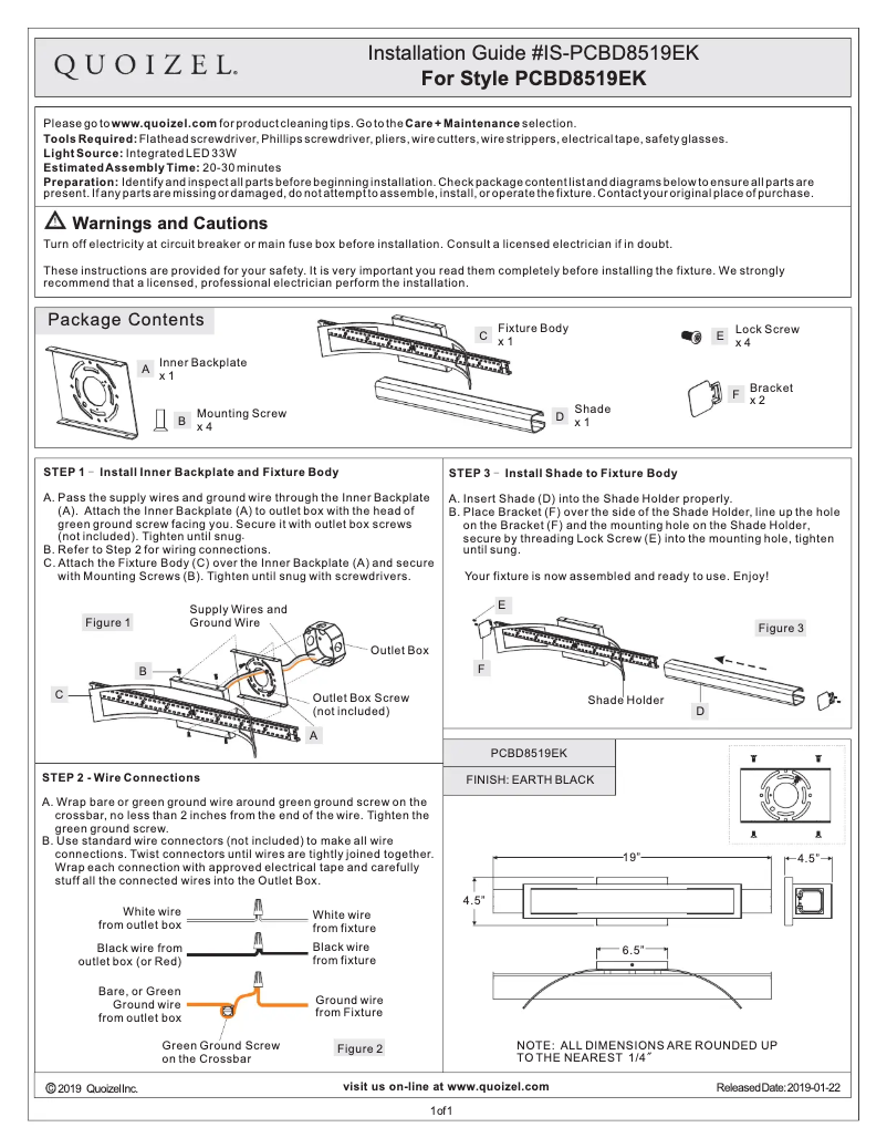 Page n°1 - Manuel utilisateur Quoizel Blade PCBD8519EK