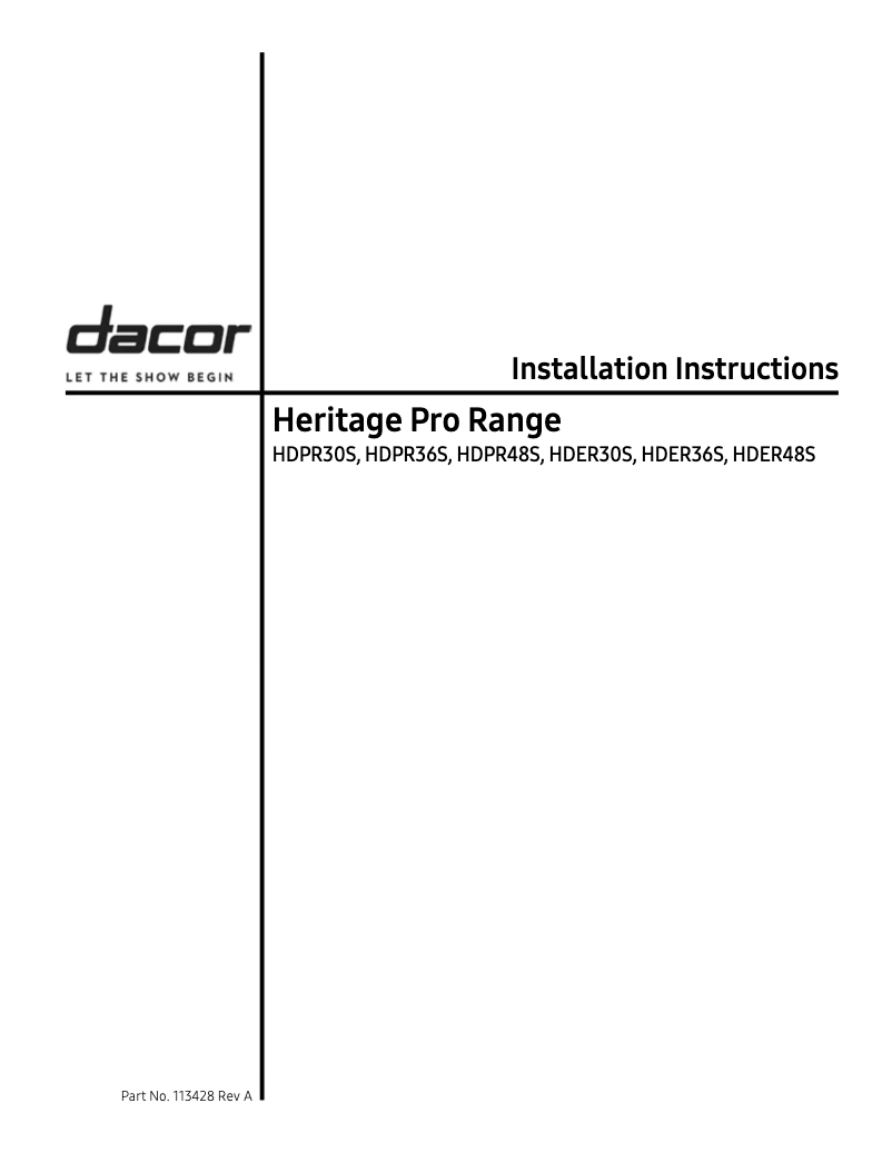 Page n°1 - Guide d'installation Dacor HDPR48S