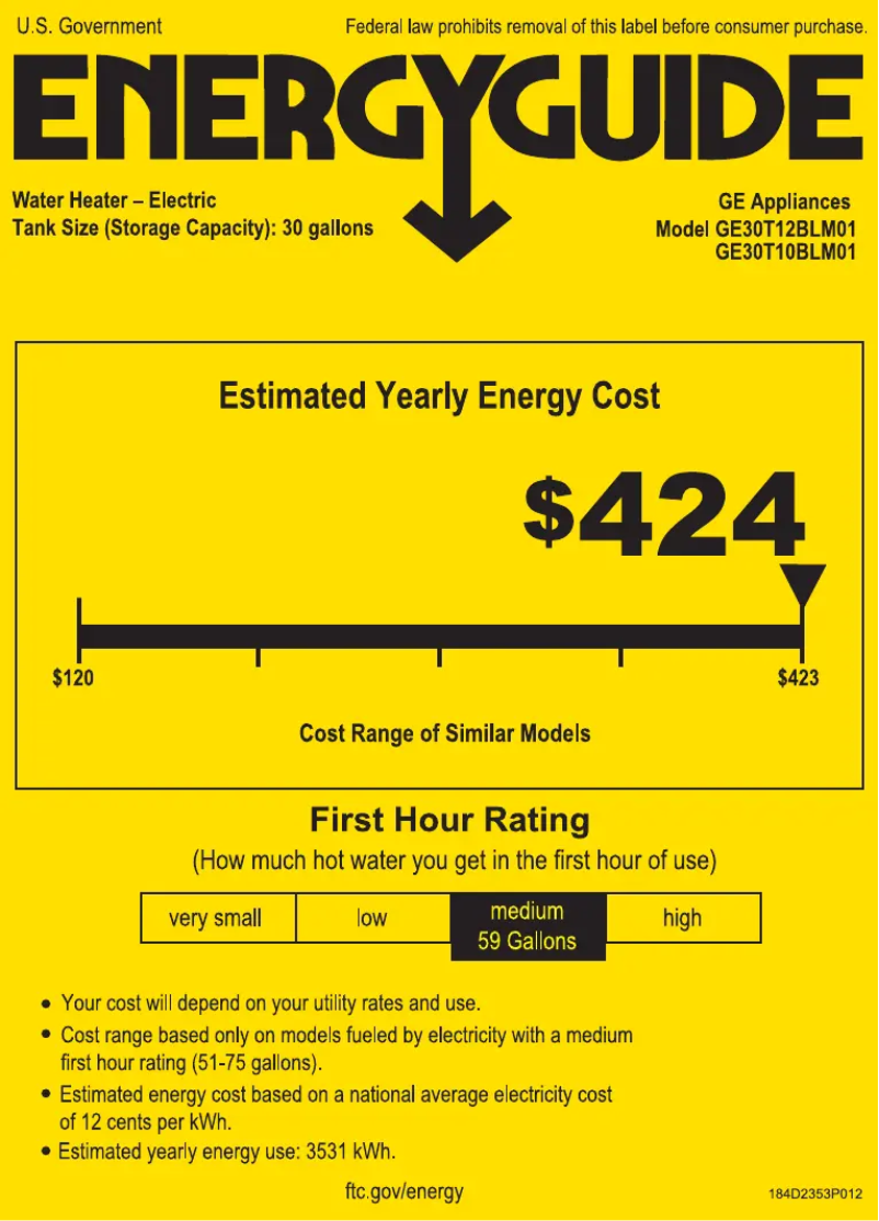 Page 1 of the manual Energy Label GE GE30T12BLM
