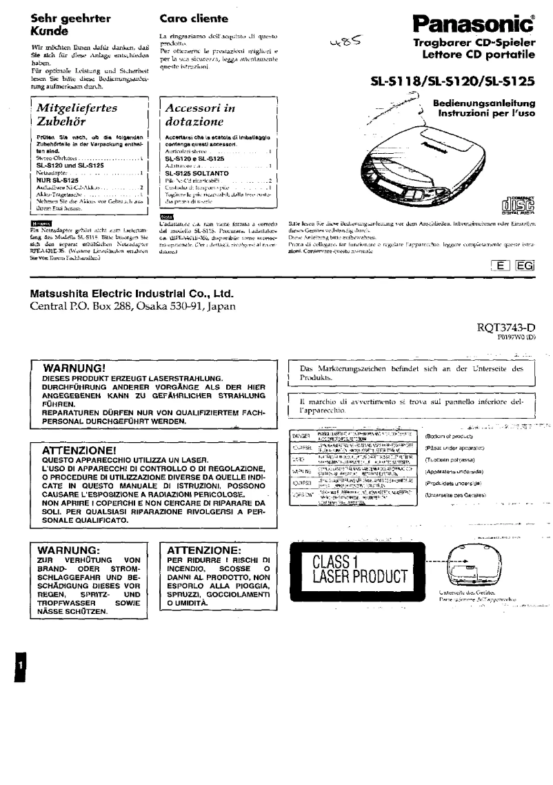 Page 1 de la notice Manuel utilisateur Panasonic SL-S118