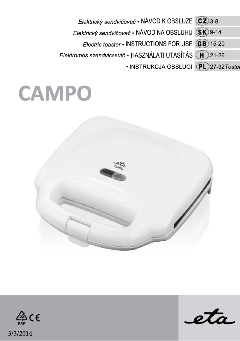 Page 1 de la notice Manuel utilisateur Eta Campo