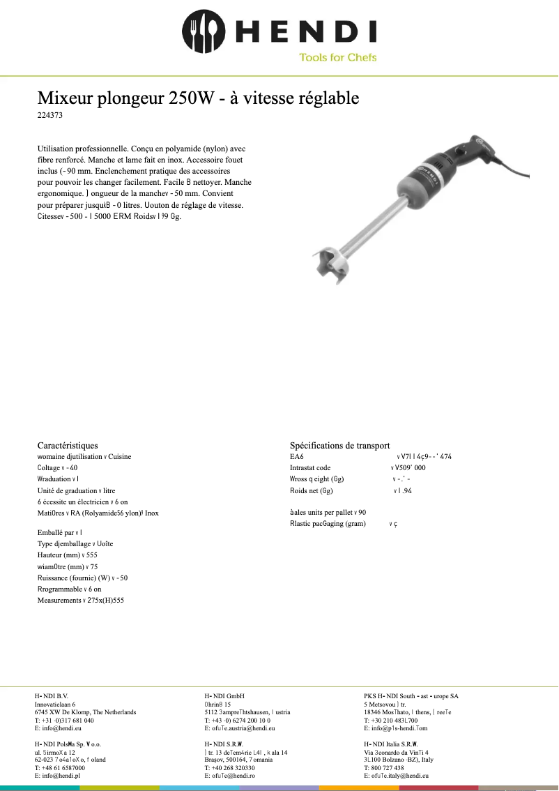 Page 1 de la notice Fiche technique Hendi 224373