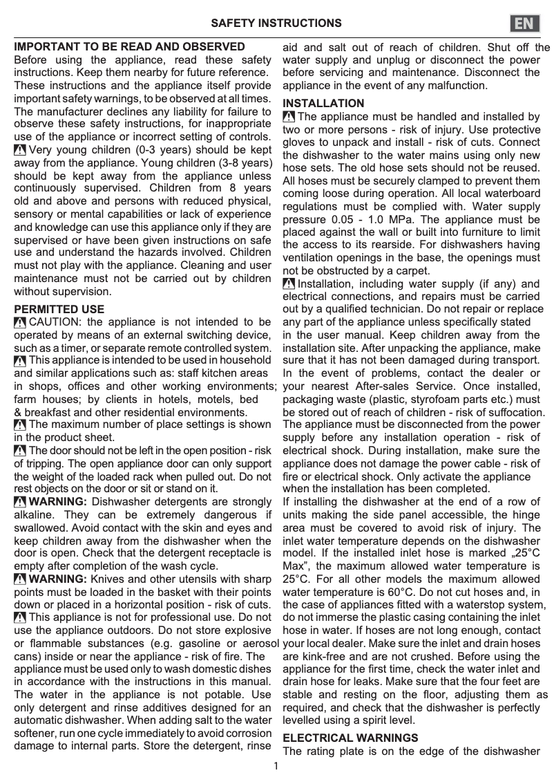 Page n°1 - Instructions de sécurité Whirlpool WFC 3B19