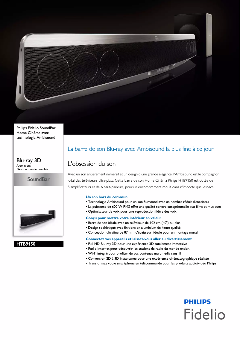 Image de la première page du manuel de l'appareil Fidelio SoundBar HTB9150