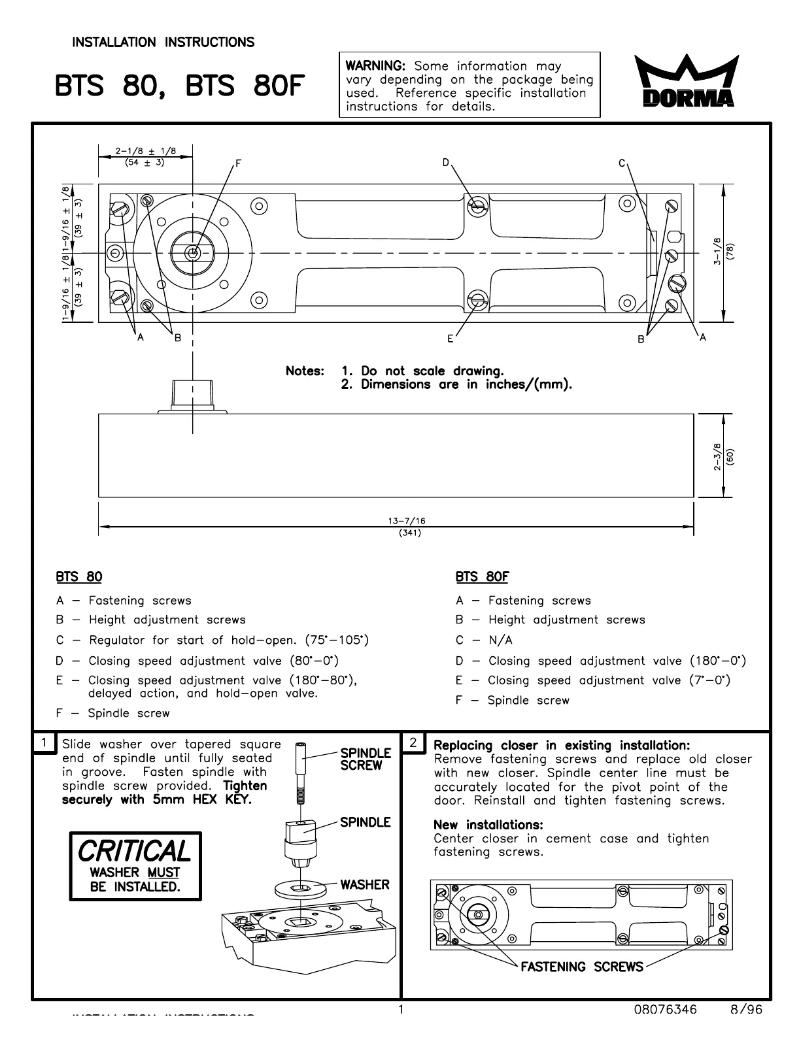 Page 1 de la notice Manuel utilisateur Dorma BTS 80
