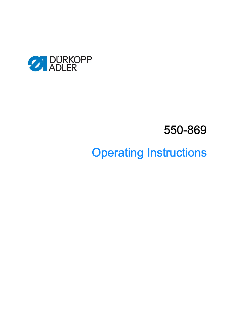 Page n°1 - Manuel utilisateur Dürkopp Adler 550-869