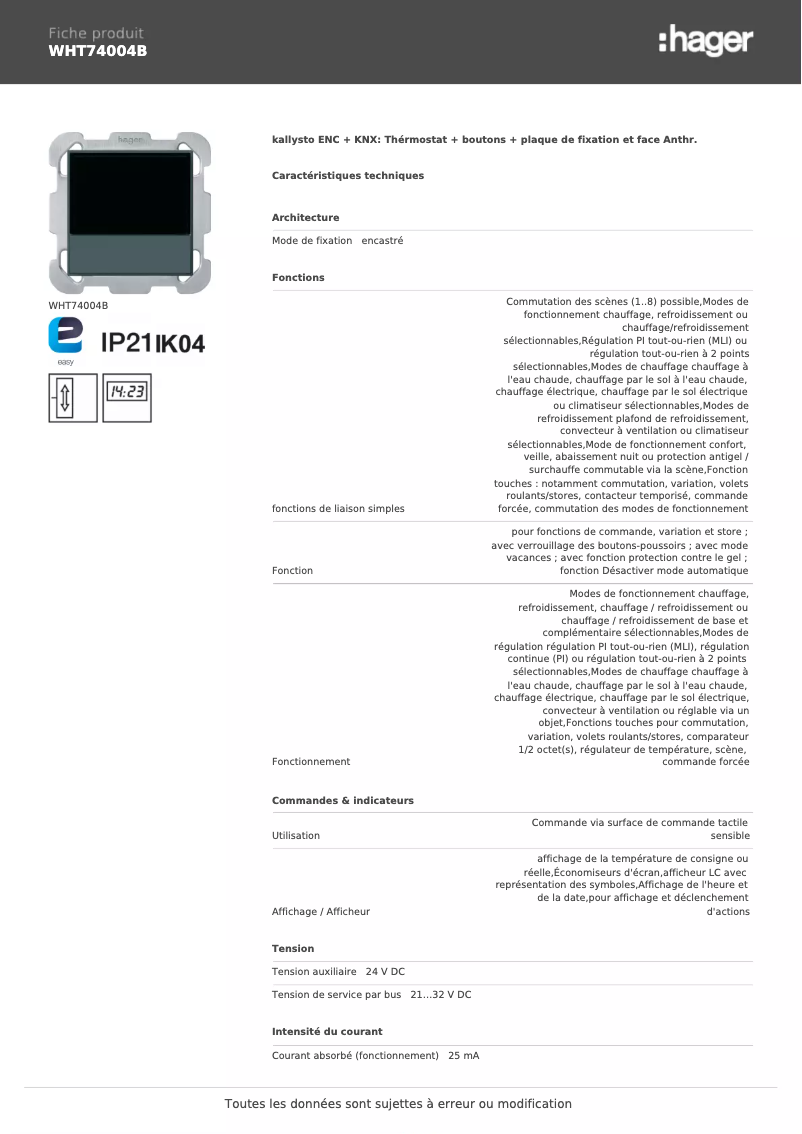 Image de la première page du manuel de l'appareil WHT74004B