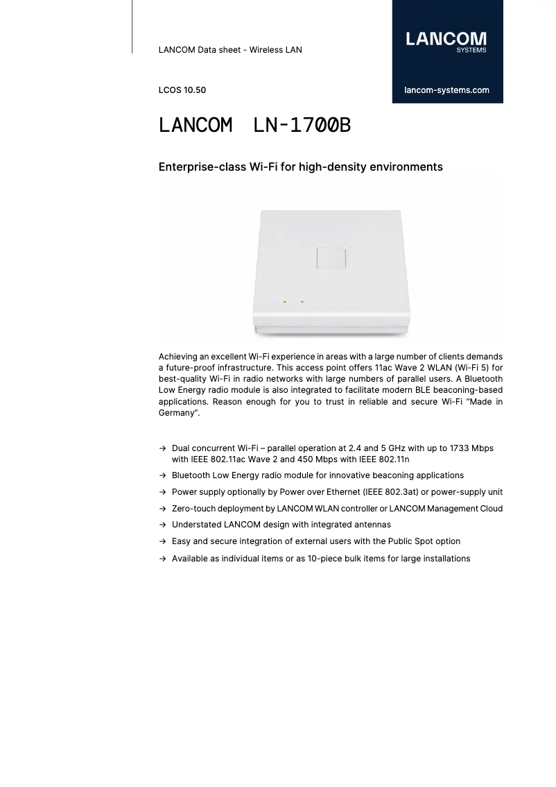 Page n°1 - Fiche technique Lancom LN-830U