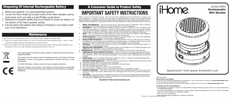 Page n°1 - Manuel utilisateur iHome iM60