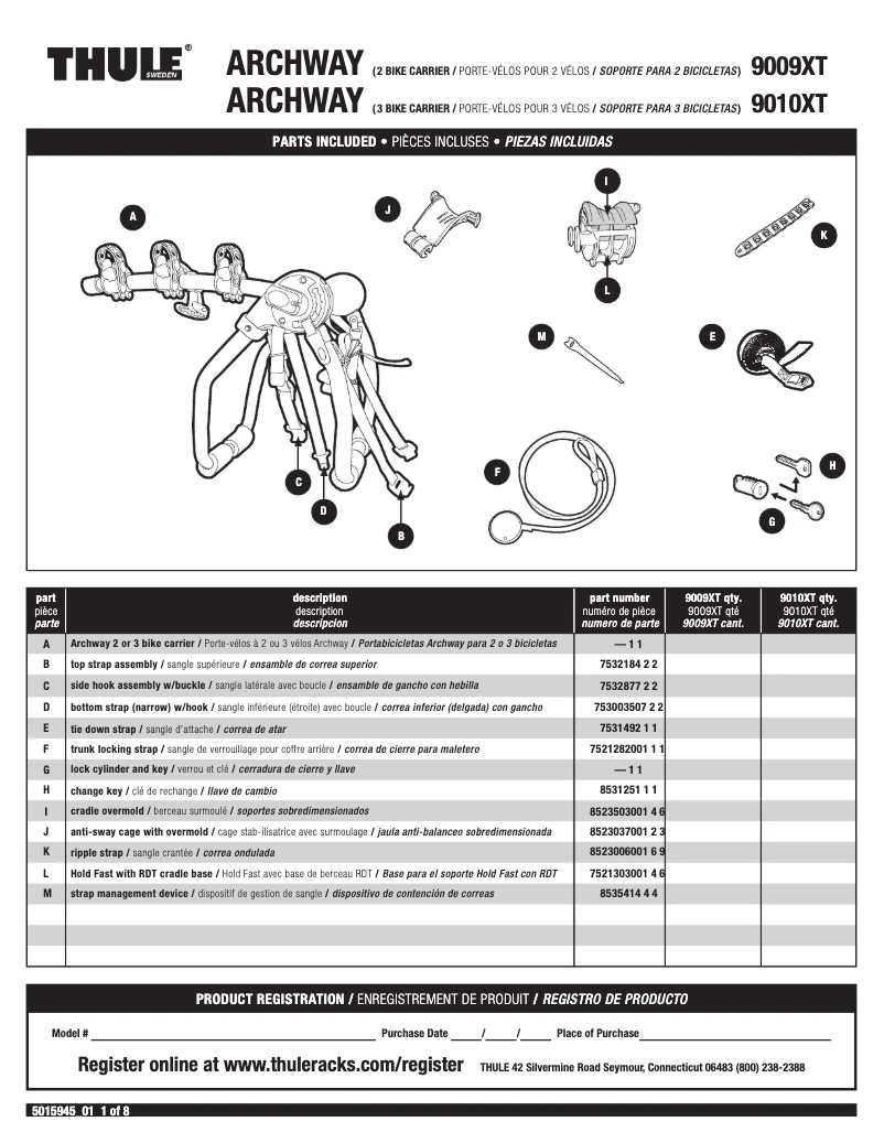 Page 1 de la notice Manuel utilisateur Thule Archway 9009XT