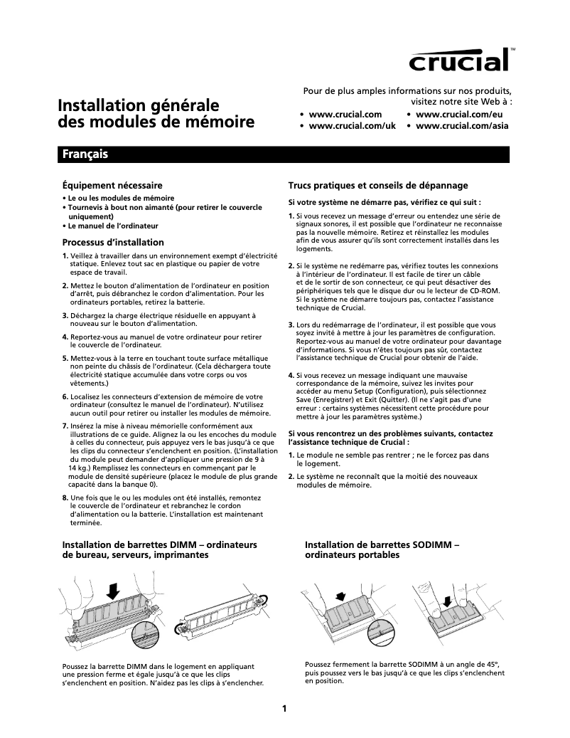Page n°1 - Manuel utilisateur Crucial Ballistix 8GB DDR4-2400