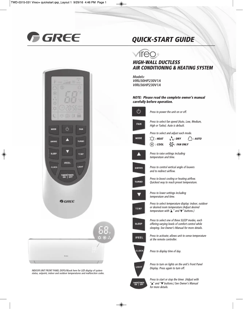 Imagen de la primera página del manual del dispositivo VIRU36HP230V1AH