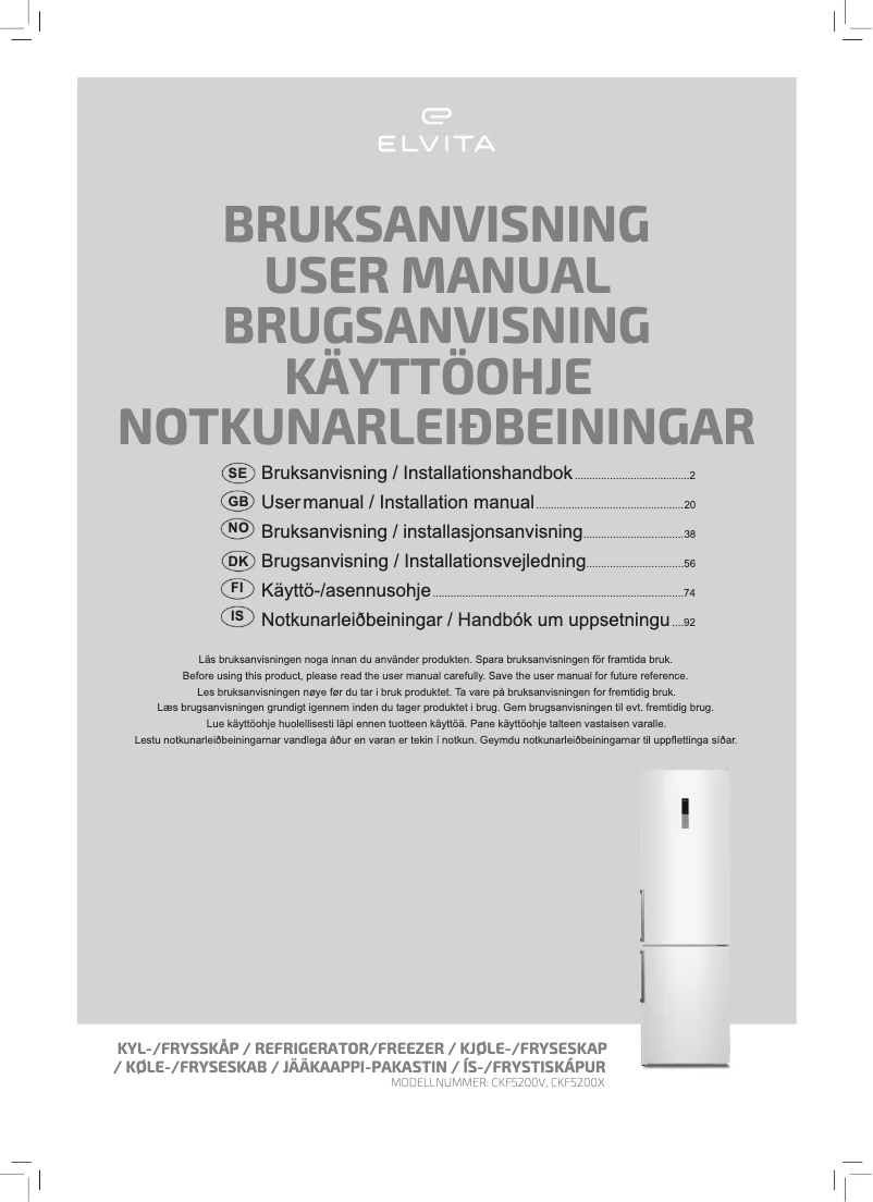 Page 1 de la notice Manuel utilisateur Elvita CKF5200V