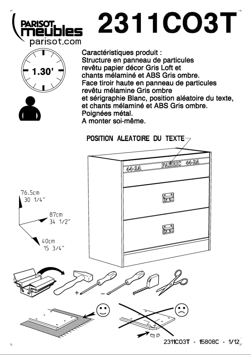 Page 1 de la notice Manuel utilisateur Parisot Fabric 2311CO3T