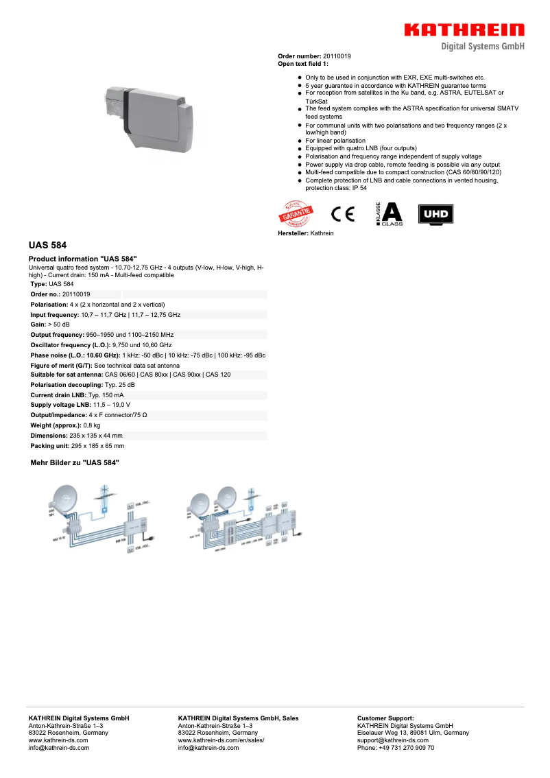 Page 1 de la notice Manuel utilisateur Kathrein UAS 584