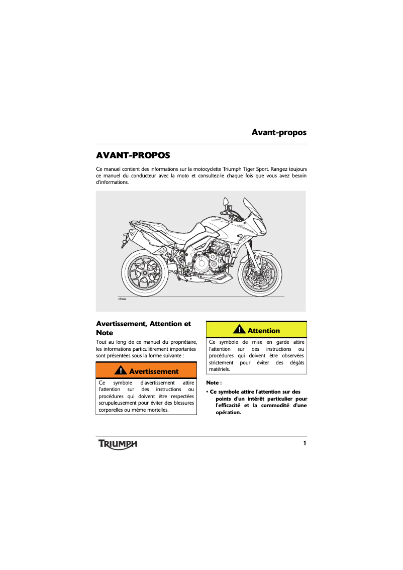 Page 1 de la notice Manuel utilisateur Triumph Tiger Sport (2015)