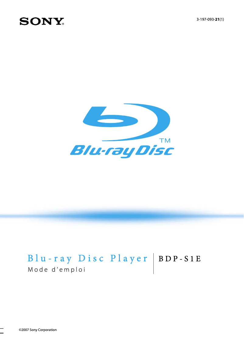 Página 1 del manual Manual de usuario Sony BDP-S1E
