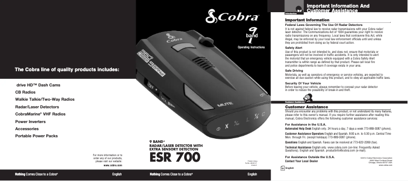 Page 1 de la notice Manuel utilisateur Cobra ESR 700