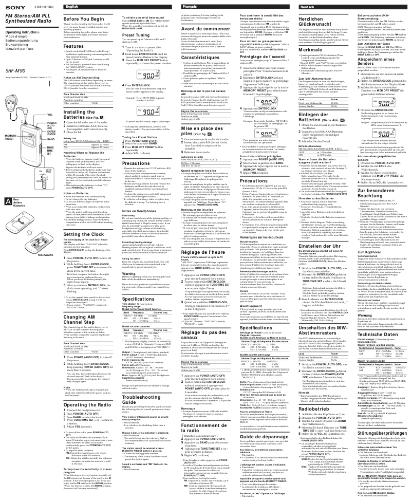 Página 1 del manual Manual de usuario Sony SRF-M90