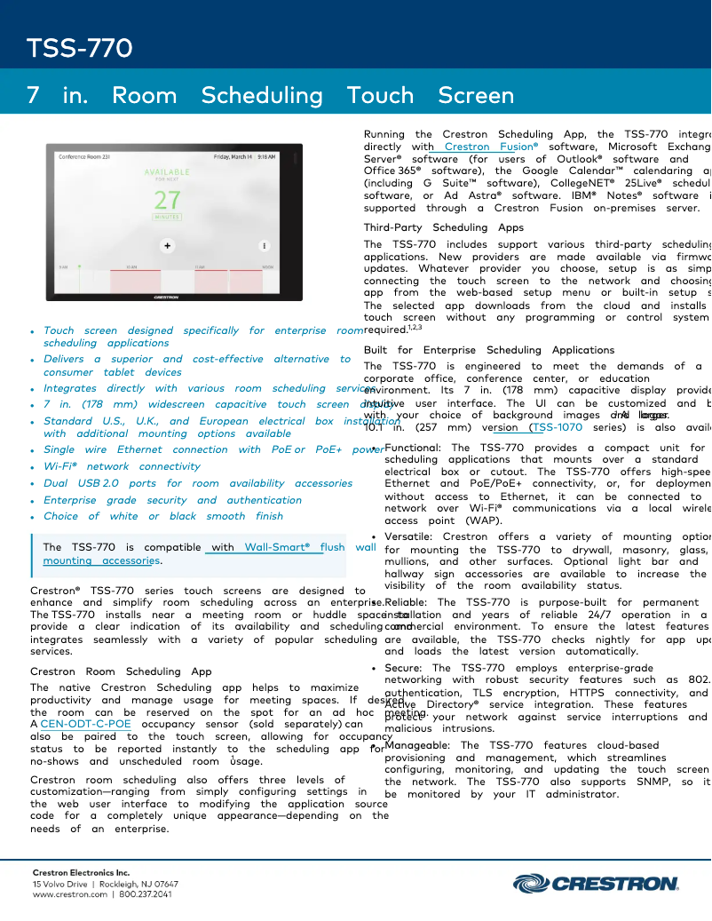 Page n°1 - Fiche technique Crestron TSS-770-W-S