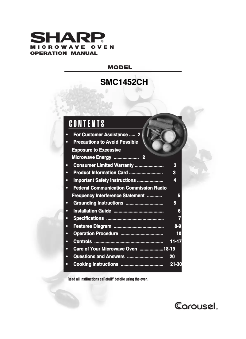 Page n°1 - Manuel utilisateur Sharp SMC1452CH