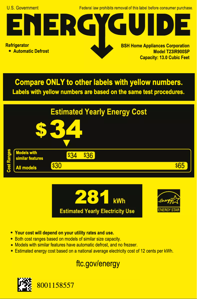 Page 1 de la notice Label énergétique Thermador T23IR900SP