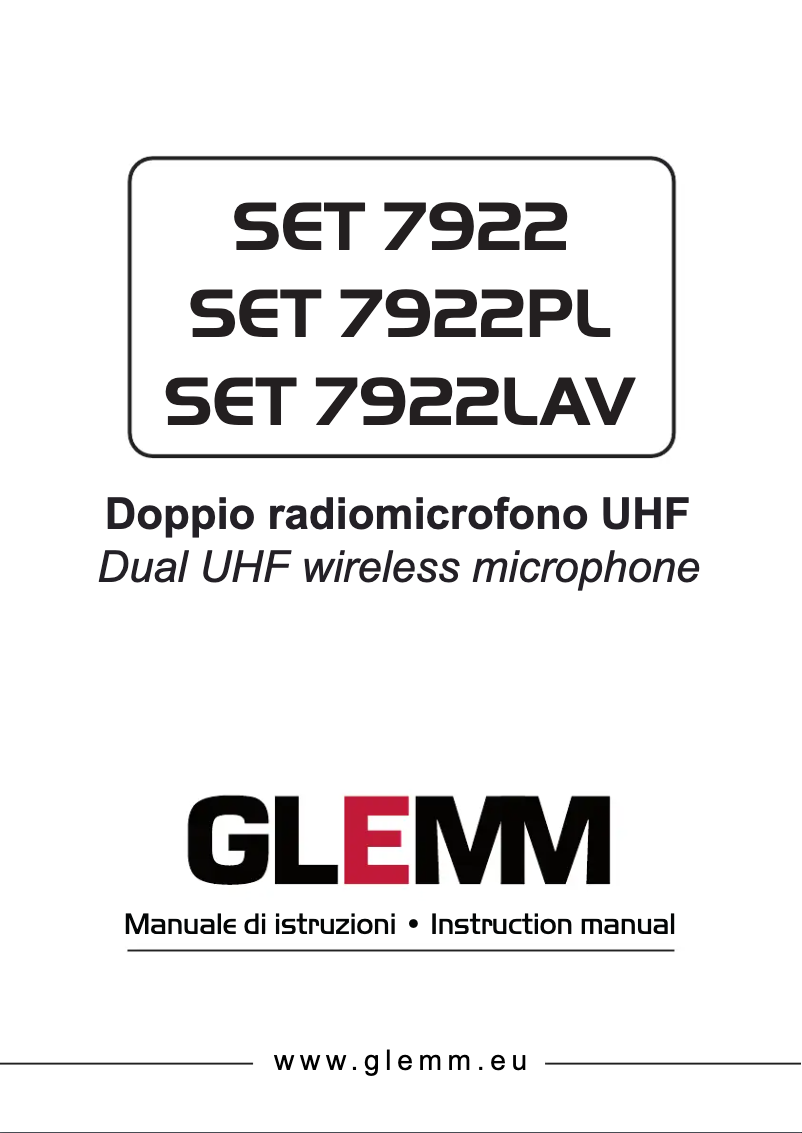 Page n°1 - Manuel utilisateur Glemm SET 7922LAV